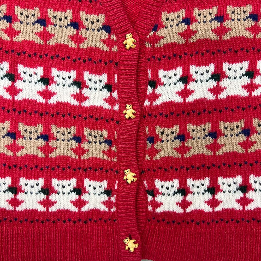 Vintage Teddy Bear Christmas Grannycore Knit Sweater Vest L 80s Cottage Preppy - Picture 3 of 7